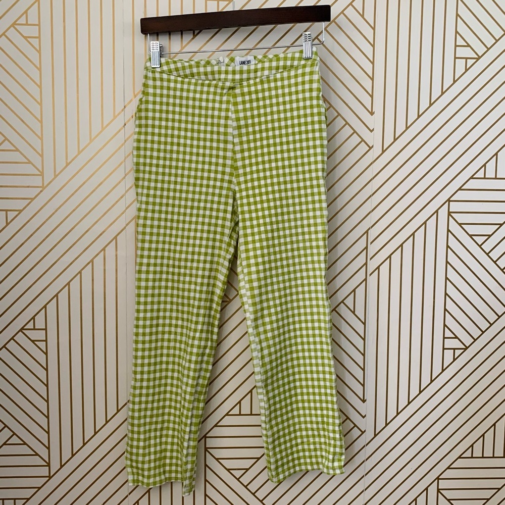 Lane 201 Cotton Lime Green & White Gingham Checkered Vintage Inspired Pants M